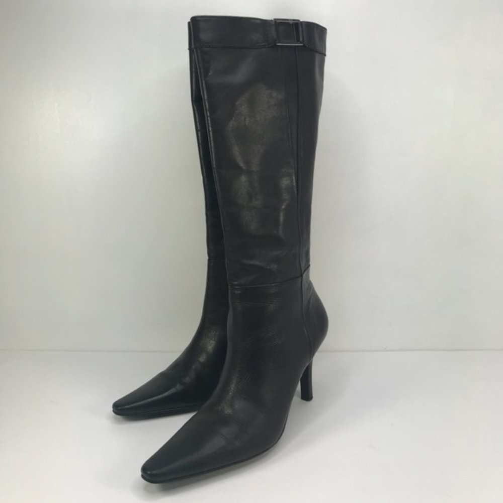 Hillard & Hanson Black High Heel Leather Boot